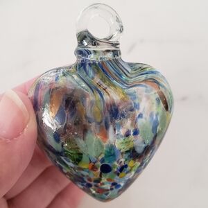 Glass Eye Studio Heart Shaped Glass Ornament Colorful Confetti Swirls Hand Blown